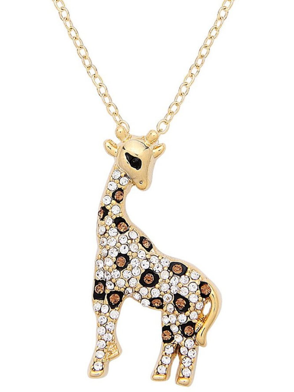 Giraffe Necklace Small Rhinestone Crystal Safari Animal GOLD 1216